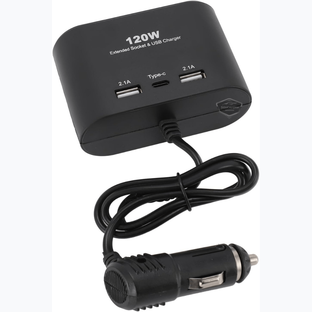 Conector de mechero triple universal 120W, multiplicador de mechero con 2 USB y 1 Tipo-C, cargador de coche, divisor de mechero 12V/24V ONT289