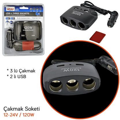 Universal 3 en 1, 120 W, Cargador de Coche con 2 Puertos USB, Cargador para Encendedor de Cigarrillos, Multiplicador de Encendedor de Cigarrillos, 12 V/24 V