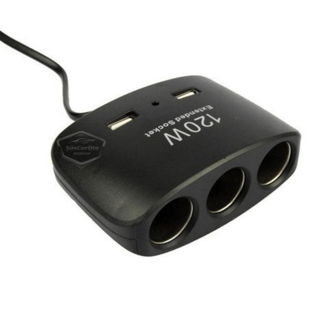 Universal 3 en 1, 120 W, Cargador de Coche con 2 Puertos USB, Cargador para Encendedor de Cigarrillos, Multiplicador de Encendedor de Cigarrillos, 12 V/24 V