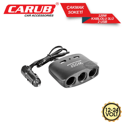 Universal 3 en 1, 120 W, Cargador de Coche con 2 Puertos USB, Cargador para Encendedor de Cigarrillos, Multiplicador de Encendedor de Cigarrillos, 12 V/24 V