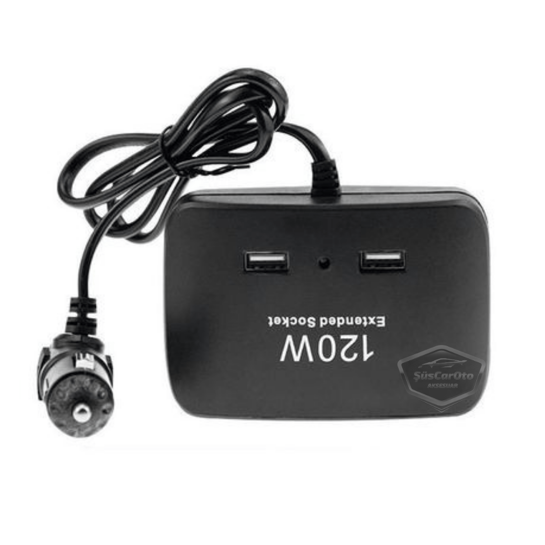 Universal 3 en 1, 120 W, Cargador de Coche con 2 Puertos USB, Cargador para Encendedor de Cigarrillos, Multiplicador de Encendedor de Cigarrillos, 12 V/24 V