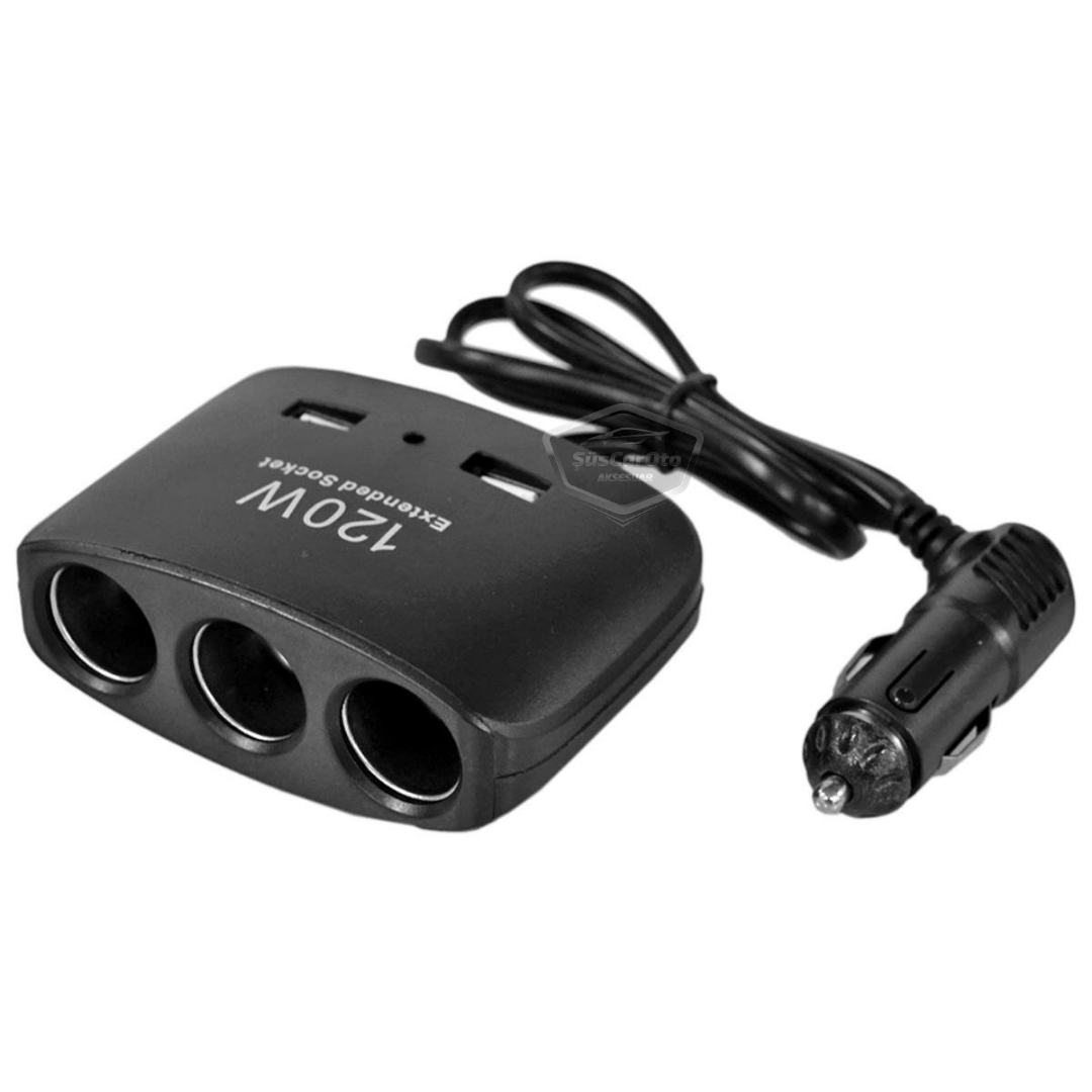 Universal 3 en 1, 120 W, Cargador de Coche con 2 Puertos USB, Cargador para Encendedor de Cigarrillos, Multiplicador de Encendedor de Cigarrillos, 12 V/24 V