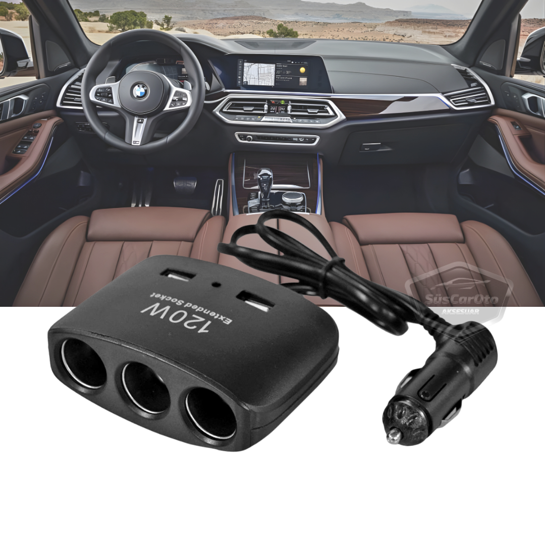 Universal 3 en 1, 120 W, Cargador de Coche con 2 Puertos USB, Cargador para Encendedor de Cigarrillos, Multiplicador de Encendedor de Cigarrillos, 12 V/24 V