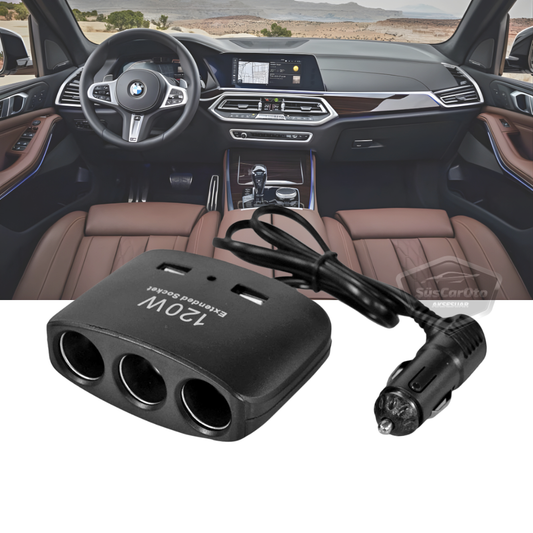 Universal 3 en 1, 120 W, Cargador de Coche con 2 Puertos USB, Cargador para Encendedor de Cigarrillos, Multiplicador de Encendedor de Cigarrillos, 12 V/24 V