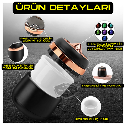 Cenicero de lujo universal a prueba de olores, incombustible, de porcelana con luz de 7 colores, cenicero deportivo sin humo con tapa para coche, cenicero dorado ONK11