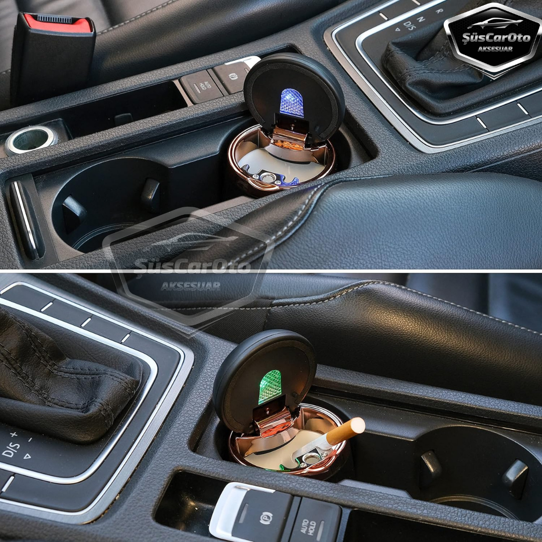 Cenicero de lujo universal a prueba de olores, incombustible, de porcelana con luz de 7 colores, cenicero deportivo sin humo con tapa para coche, cenicero dorado ONK11