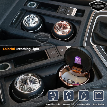 Cenicero de lujo universal a prueba de olores, incombustible, de porcelana con luz de 7 colores, cenicero deportivo sin humo con tapa para coche, cenicero dorado ONK11