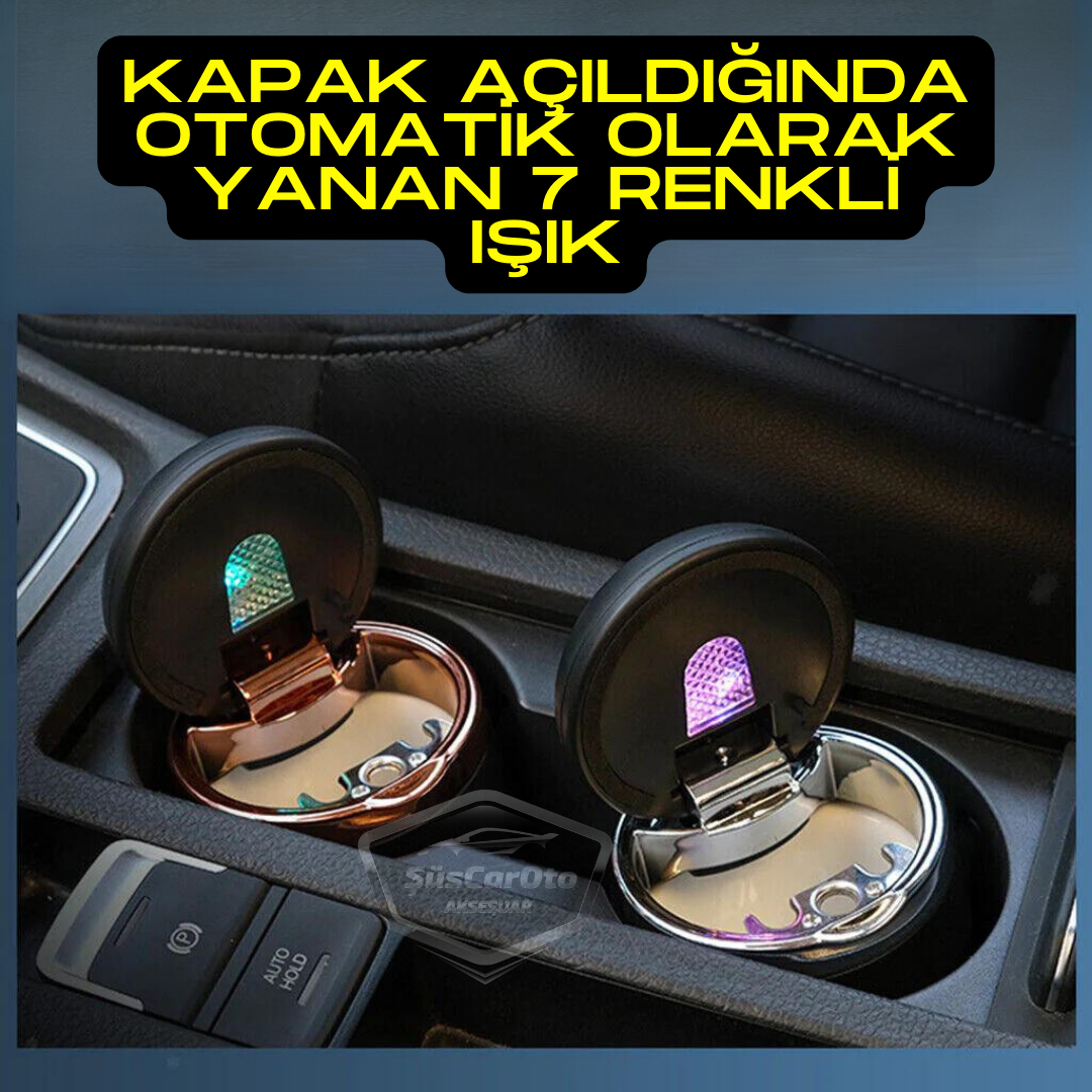 Cenicero de lujo universal a prueba de olores, incombustible, de porcelana con luz de 7 colores, cenicero deportivo sin humo con tapa para coche, cenicero dorado ONK11