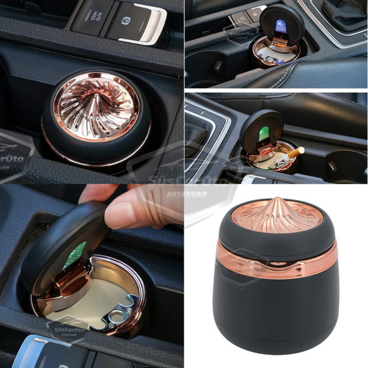 Cenicero de lujo universal a prueba de olores, incombustible, de porcelana con luz de 7 colores, cenicero deportivo sin humo con tapa para coche, cenicero dorado ONK11