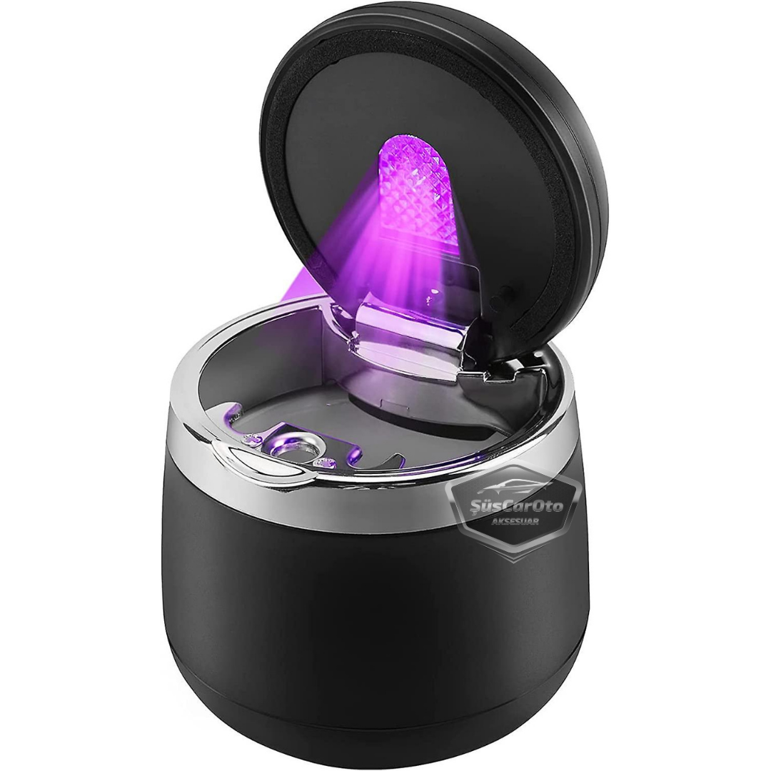Cenicero de coche de lujo universal de 7 colores con luz de porcelana ignífuga, inodoro, cenicero de coche deportivo sin humo con tapa, cenicero de coche plateado ONK12