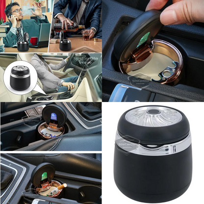 Cenicero de coche de lujo universal de 7 colores con luz de porcelana ignífuga, inodoro, cenicero de coche deportivo sin humo con tapa, cenicero de coche plateado ONK12