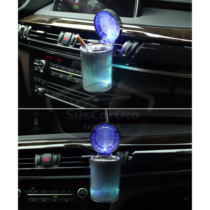 Cenicero de coche de lujo universal con 7 colores LED RGB, con tapa, deportivo, para el interior del coche, ONK14