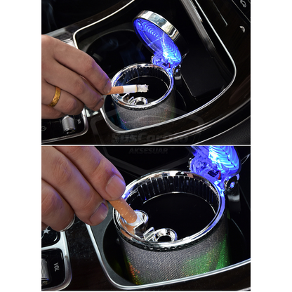 Cenicero de coche de lujo universal con 7 colores LED RGB, con tapa, deportivo, para el interior del coche, ONK14