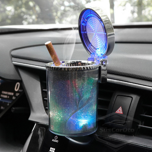 Cenicero de coche de lujo universal con 7 colores LED RGB, con tapa, deportivo, para el interior del coche, ONK14