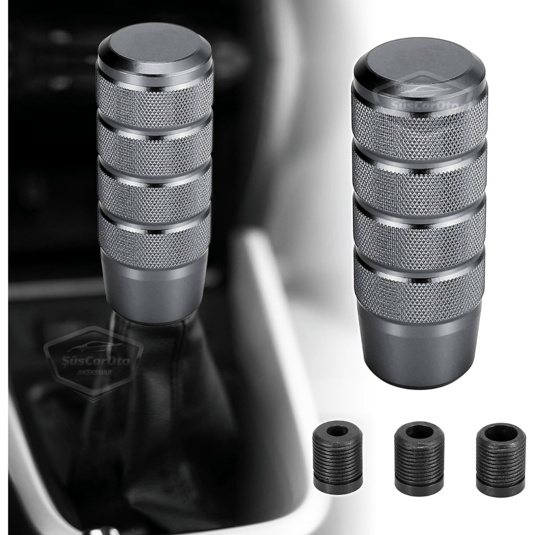 Pomo de palanca de cambios universal JDM de metal de 9,5 cm, aspecto deportivo, con adaptador, aleación de aluminio, automático-manual, de carreras, color gris titanio