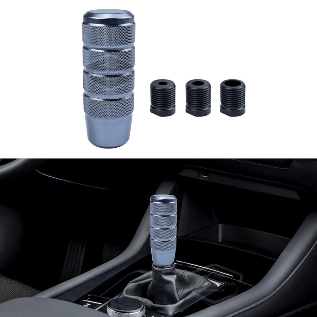 Pomo de palanca de cambios universal JDM de metal de 9,5 cm, aspecto deportivo, con adaptador, aleación de aluminio, automático-manual, de carreras, color gris titanio