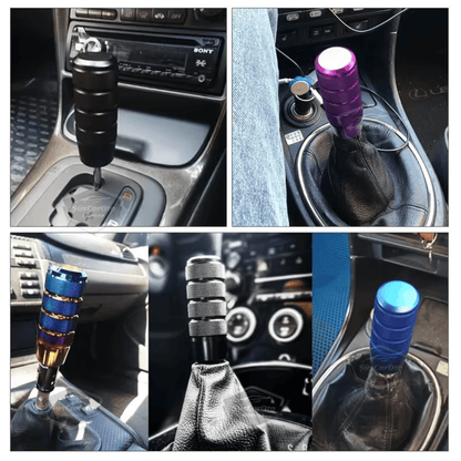 Universal 9,5 cm JDM Metal Aspecto Deportivo Pomo de Cambio de Marchas con Adaptador Aleación de Aluminio Automático-Manual Palanca de Cambios de Carreras Camaleón Neo Cromo