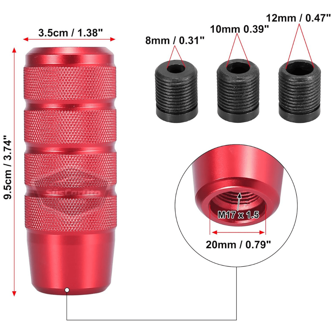 Pomo de palanca de cambios universal JDM de metal de 9,5 cm, aspecto deportivo, con adaptador de aleación de aluminio, para palanca de cambios de competición automática/manual, color rojo