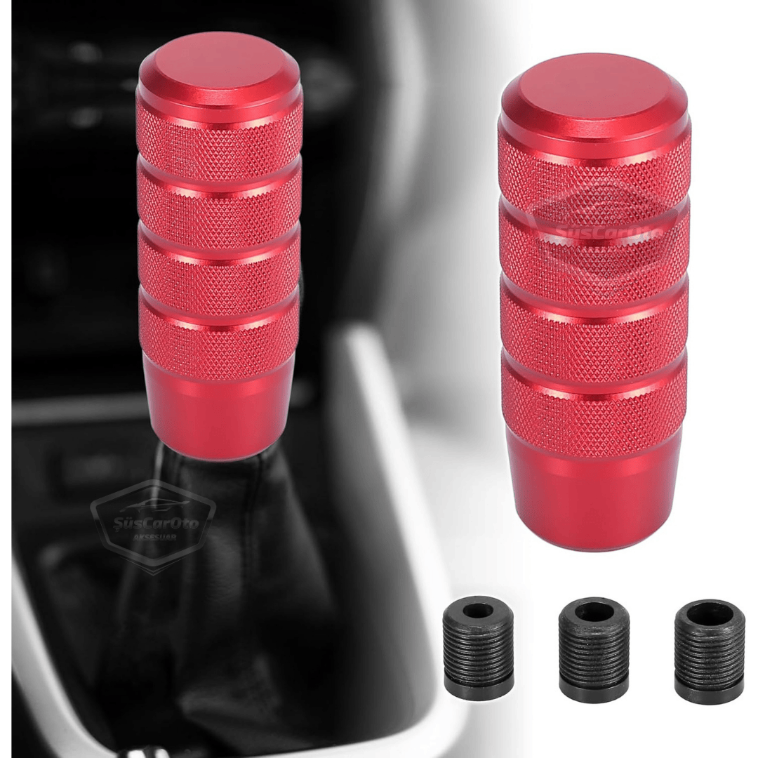 Pomo de palanca de cambios universal JDM de metal de 9,5 cm, aspecto deportivo, con adaptador de aleación de aluminio, para palanca de cambios de competición automática/manual, color rojo