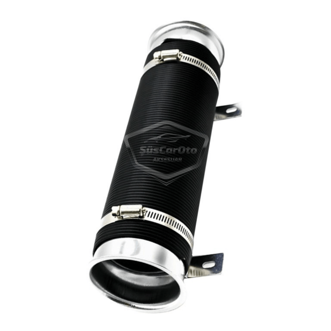 Tubo de filtro de aire de acordeón universal, extensor de manguera flexible, mejora de rendimiento y sonido, espiral de extensión de filtro de aire de 75 mm, plateado.