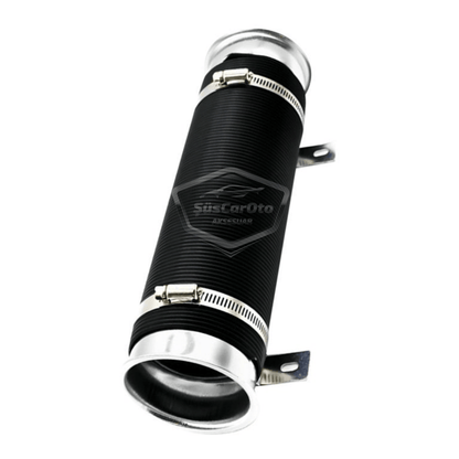 Tubo de filtro de aire de acordeón universal, extensor de manguera flexible, mejora de rendimiento y sonido, espiral de extensión de filtro de aire de 75 mm, plateado.