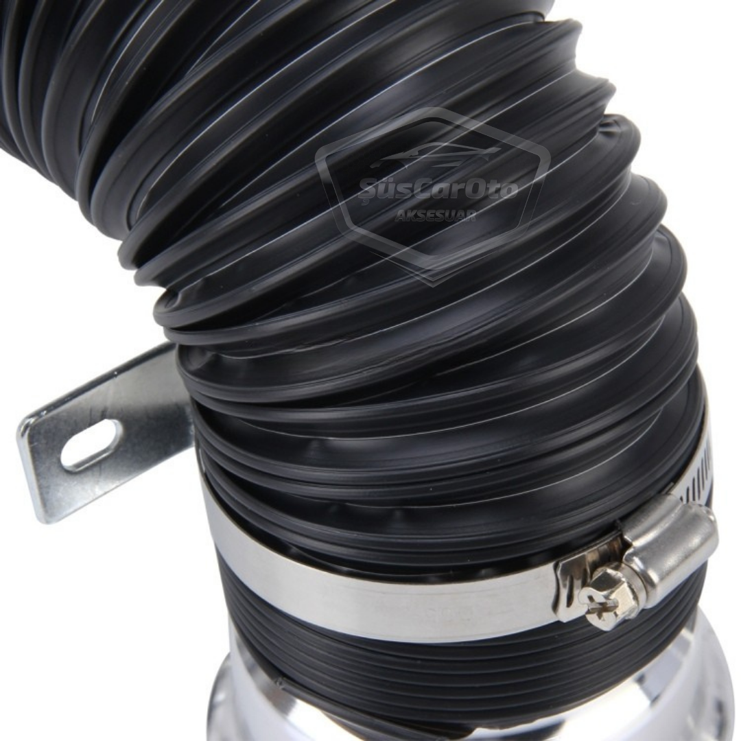 Tubo de filtro de aire de acordeón universal, extensor de manguera flexible, mejora de rendimiento y sonido, espiral de extensión de filtro de aire de 75 mm, plateado.