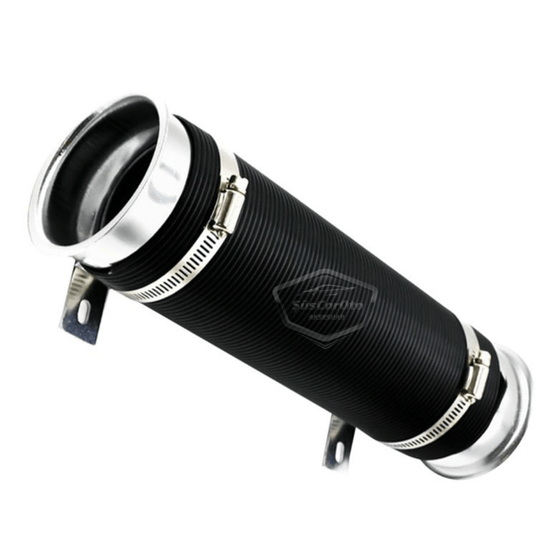 Tubo de filtro de aire de acordeón universal, extensor de manguera flexible, mejora de rendimiento y sonido, espiral de extensión de filtro de aire de 75 mm, plateado.