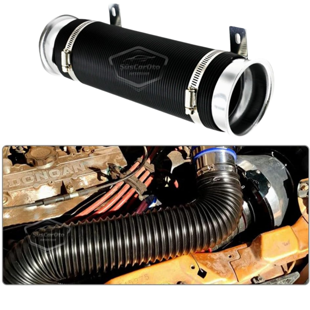 Tubo de filtro de aire de acordeón universal, extensor de manguera flexible, mejora de rendimiento y sonido, espiral de extensión de filtro de aire de 75 mm, plateado.