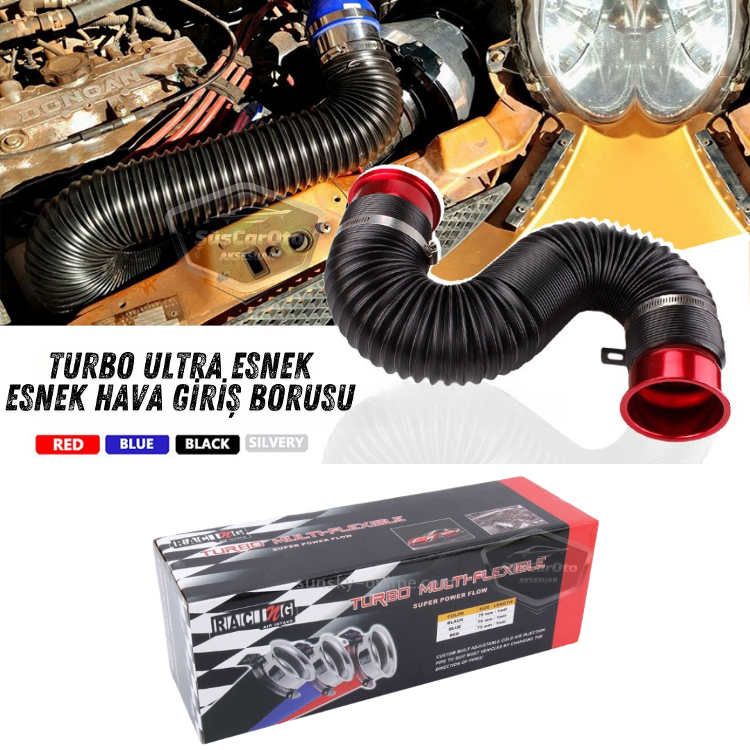 Tubo de filtro de aire universal de acordeón, manguera flexible extensible para mejorar el rendimiento y el sonido, extensión en espiral de filtro de aire de 75 mm, rojo