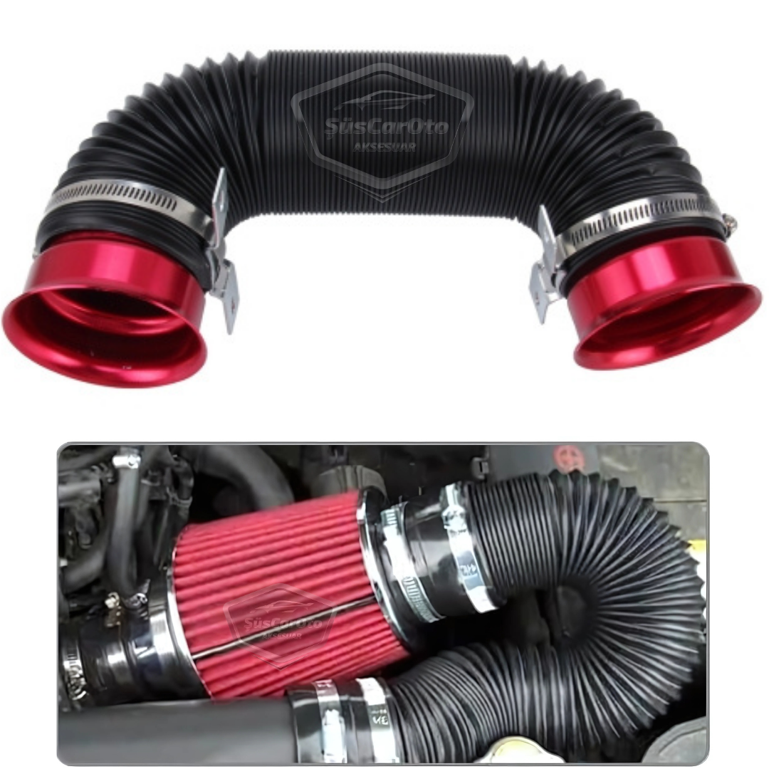 Tubo de filtro de aire universal de acordeón, manguera flexible extensible para mejorar el rendimiento y el sonido, extensión en espiral de filtro de aire de 75 mm, rojo