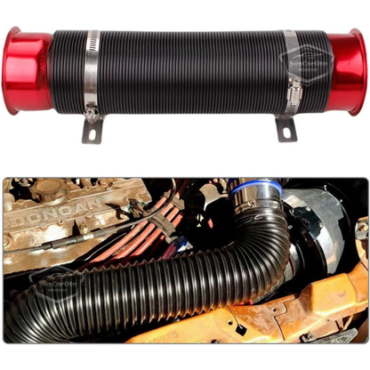 Tubo de filtro de aire universal de acordeón, manguera flexible extensible para mejorar el rendimiento y el sonido, extensión en espiral de filtro de aire de 75 mm, rojo