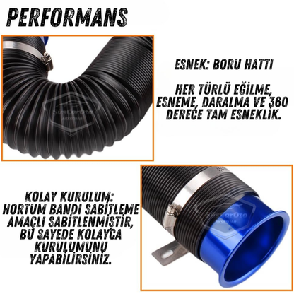 Tubo Universal de Filtro de Aire Abierto de Acordeón, Aumenta el Rendimiento y el Sonido, Manguera Flexible Extensible, Espiral de Extensión de Filtro de Aire de 75 mm, Azul