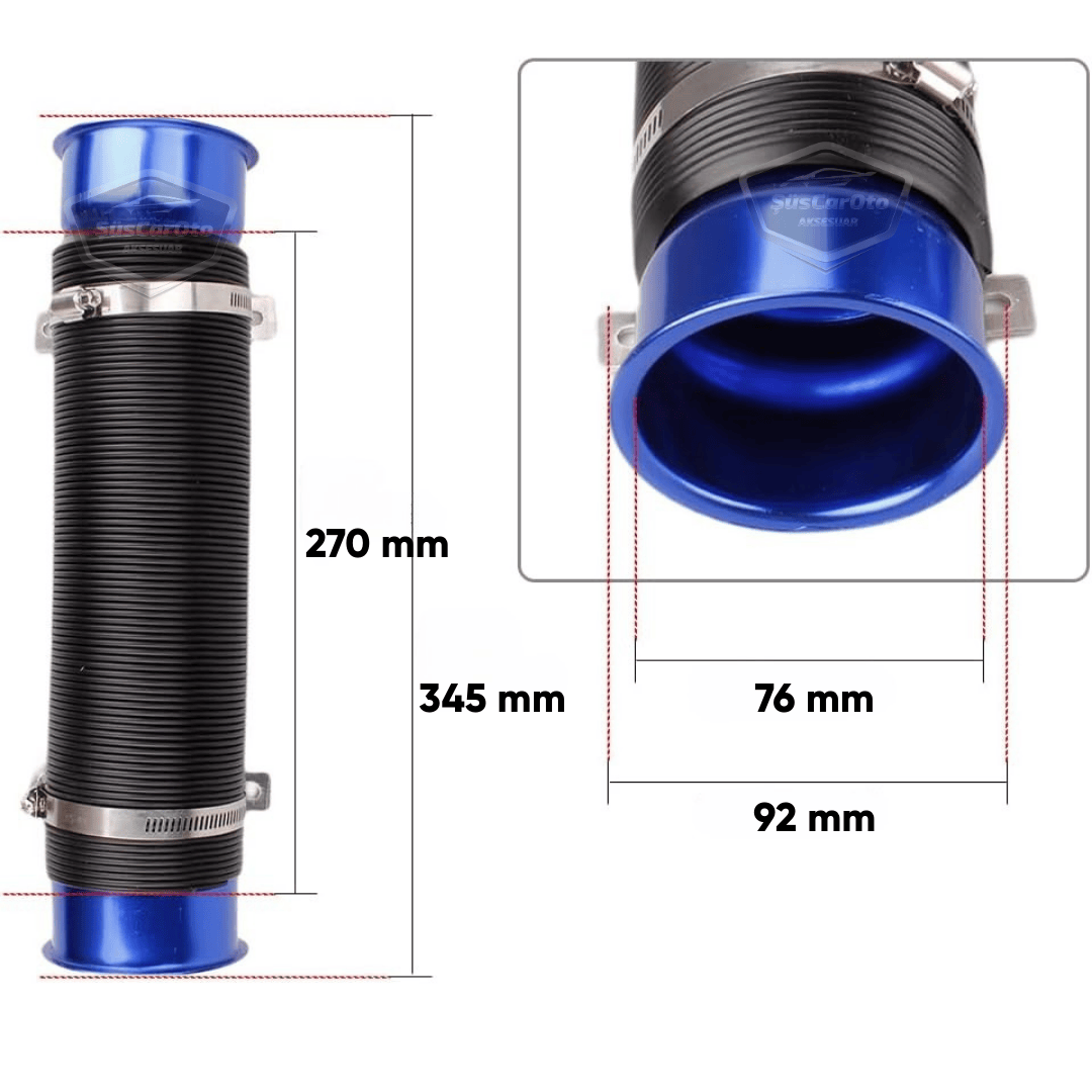 Tubo Universal de Filtro de Aire Abierto de Acordeón, Aumenta el Rendimiento y el Sonido, Manguera Flexible Extensible, Espiral de Extensión de Filtro de Aire de 75 mm, Azul