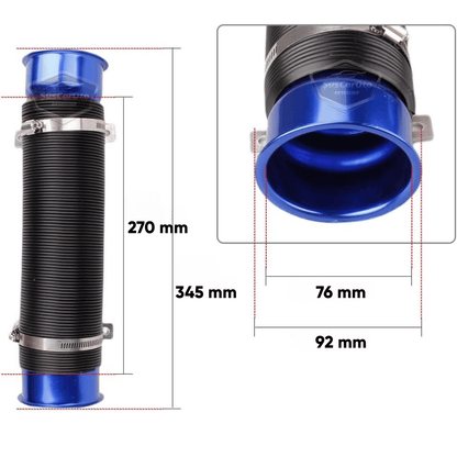Tubo Universal de Filtro de Aire Abierto de Acordeón, Aumenta el Rendimiento y el Sonido, Manguera Flexible Extensible, Espiral de Extensión de Filtro de Aire de 75 mm, Azul