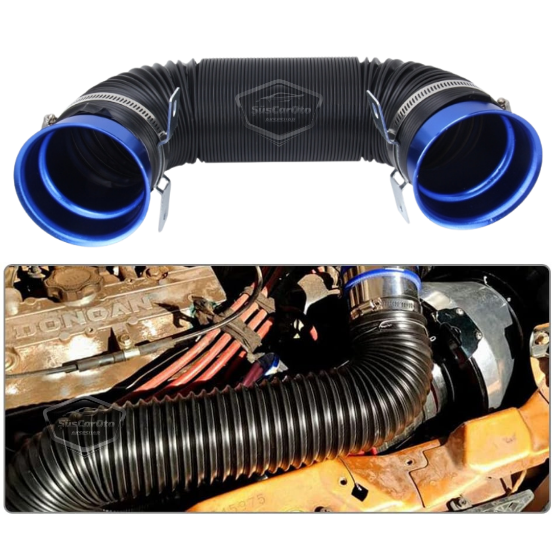 Tubo Universal de Filtro de Aire Abierto de Acordeón, Aumenta el Rendimiento y el Sonido, Manguera Flexible Extensible, Espiral de Extensión de Filtro de Aire de 75 mm, Azul
