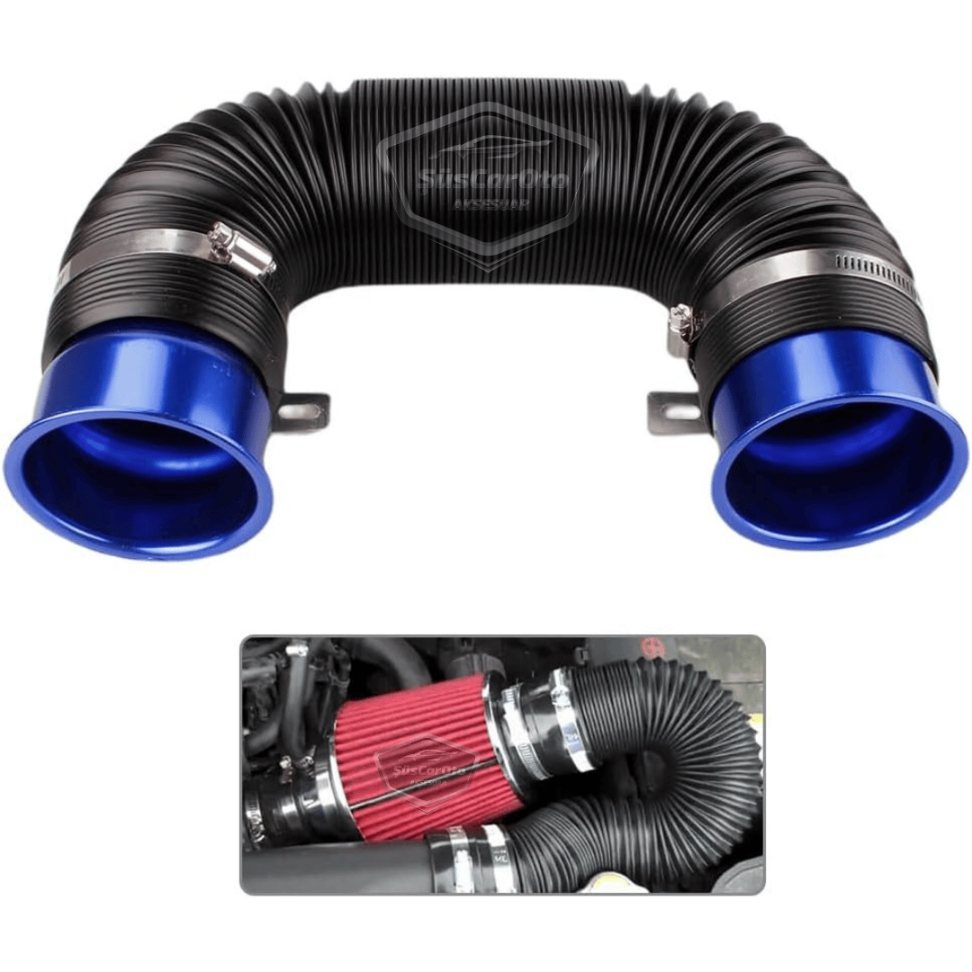 Tubo Universal de Filtro de Aire Abierto de Acordeón, Aumenta el Rendimiento y el Sonido, Manguera Flexible Extensible, Espiral de Extensión de Filtro de Aire de 75 mm, Azul