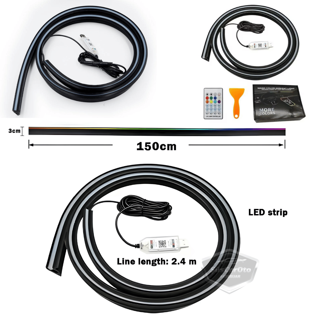 Universal Araç İçi App ve Kumanda Kontrollü Ön Cam Fitil Ambiyans RGB Atmosfer Cam Önü Ambiyans Led Neon Lamba Ses Yalıtım Fitili USB Girişli Montajsız