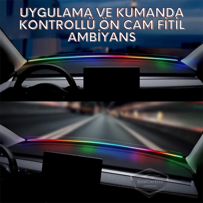 Universal Araç İçi App ve Kumanda Kontrollü Ön Cam Fitil Ambiyans RGB Atmosfer Cam Önü Ambiyans Led Neon Lamba Ses Yalıtım Fitili USB Girişli Montajsız