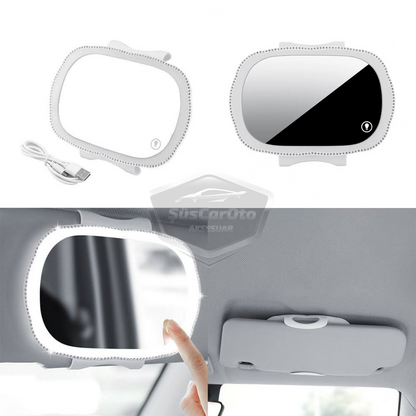 Espejo Universal para Parasol de Coche con LED, Espejo Interior de Coche, Tipo Clip, Táctil, Recargable, Iluminado, Espejo de Maquillaje para Coche, Alta Claridad, Blanco