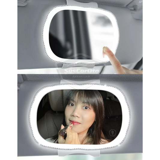 Espejo Universal para Parasol de Coche con LED, Espejo Interior de Coche, Tipo Clip, Táctil, Recargable, Iluminado, Espejo de Maquillaje para Coche, Alta Claridad, Blanco