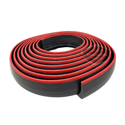 Juego universal de aletas de guardabarros elásticas, revestimiento de guardabarros de poliuretano, 45 mm x 6 metros, con kit de montaje, tira roja, negro