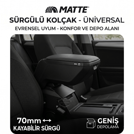 Üniversal Her Araca Uygun Lüx Sürgülü Kol Dayama Kolçağı Kızaklı Yüksek Kalite Oto Araç Kolçak Siyah