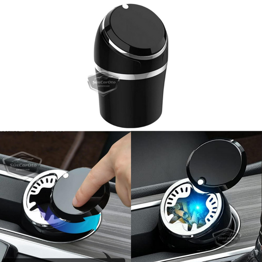 Cenicero universal de lujo a prueba de olores, ignífugo, con tapa deslizante, luz azul, para coche, sin humo, deportivo, color plateado ONK15