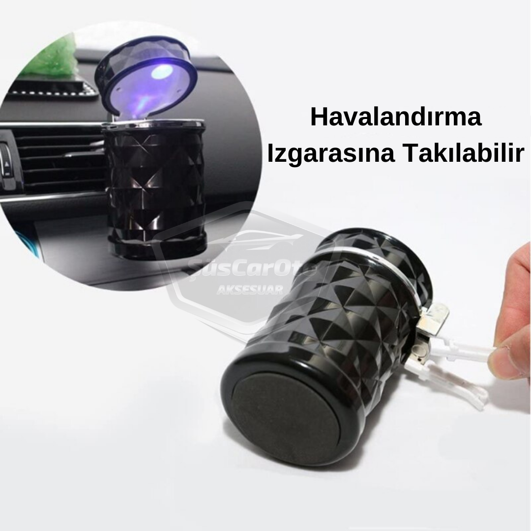 Cenicero de lujo universal con diseño de piedra de cristal y diamante, con luz LED azul, para coche deportivo, con tapa, color negro ONK16