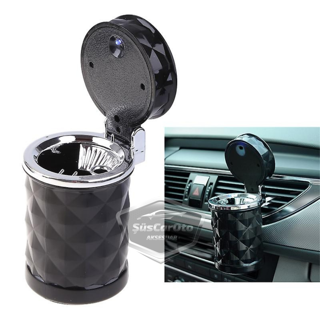 Cenicero de lujo universal con diseño de piedra de cristal y diamante, con luz LED azul, para coche deportivo, con tapa, color negro ONK16