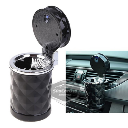 Cenicero de lujo universal con diseño de piedra de cristal y diamante, con luz LED azul, para coche deportivo, con tapa, color negro ONK16