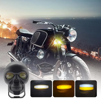 Universal Kurukafa Sis Farı Çakarlı Çift Renk Sarı-Beyaz 9-60V Kafatası Araç Motosiklet Off Road Led Lamba Delici Yayıcı Projektör 50W Metal Arazi Çalışma Lambası 1 Adet Siyah