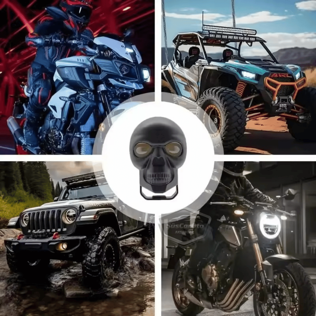 Universal Kurukafa Sis Farı Çakarlı Çift Renk Sarı-Beyaz 9-60V Kafatası Araç Motosiklet Off Road Led Lamba Delici Yayıcı Projektör 50W Metal Arazi Çalışma Lambası 1 Adet Siyah