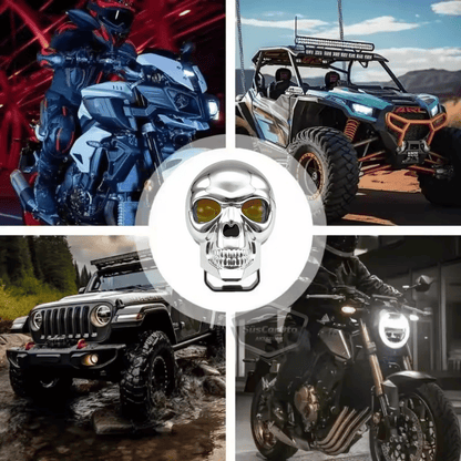 Universal Kurukafa Sis Farı Çakarlı Çift Renk Sarı-Beyaz 9-60V Kafatası Araç Motosiklet Off Road Led Lamba Delici Yayıcı Projektör 50W Metal Arazi Çalışma Lambası 1 Adet Krom