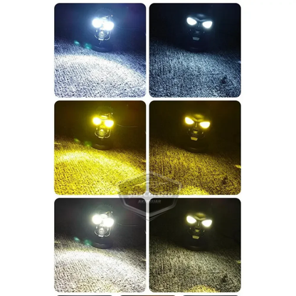 Universal Kurukafa Sis Farı Çakarlı Çift Renk Sarı-Beyaz 9-60V Kafatası Araç Motosiklet Off Road Led Lamba Delici Yayıcı Projektör 50W Metal Arazi Çalışma Lambası 1 Adet Krom